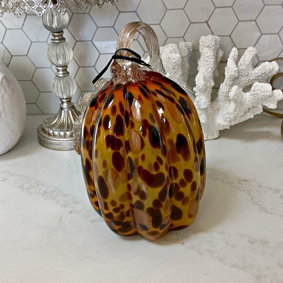 NEW! BOHO LEOPARD ANIMAL PRINT GLASS PUMPKIN - Picture 2 of 4